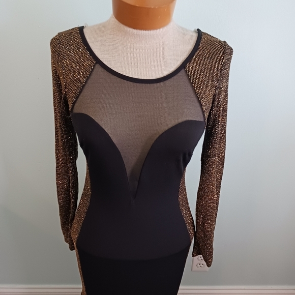 Size Small/ Medium Women’s Formal Sheet Dress Mermaid Prom Gold Black Sparkly - Picture 6 of 8